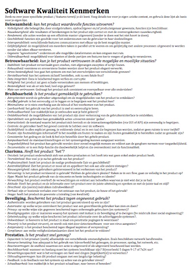 SW kwaliteitkenmerken